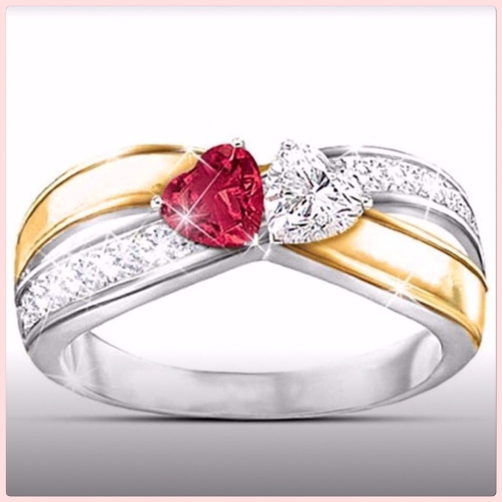 JUST IN NeW! Red & White Captivating Platinum CZ Ring Size 7